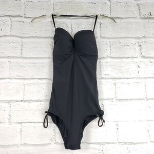 Seafolly One Piece Bandeau Bathing Suit Side Ruched Sides Black Size 4 Womens